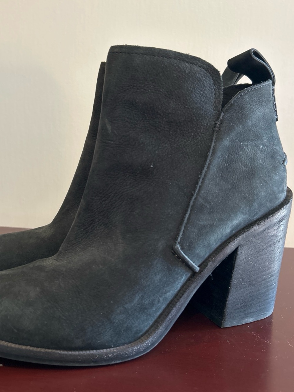 UGG Black Suede Women's Ankle Bootie with Block Heel Size 9